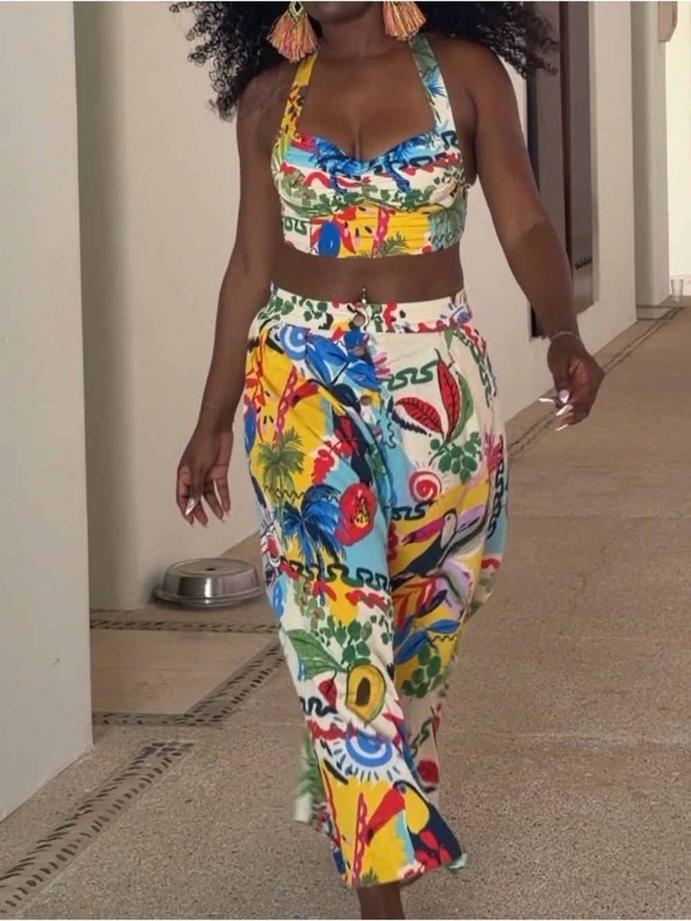 Zara Tropical Floral Print Crop Top & Maxi Skirt Set - Picture 6 of 15
